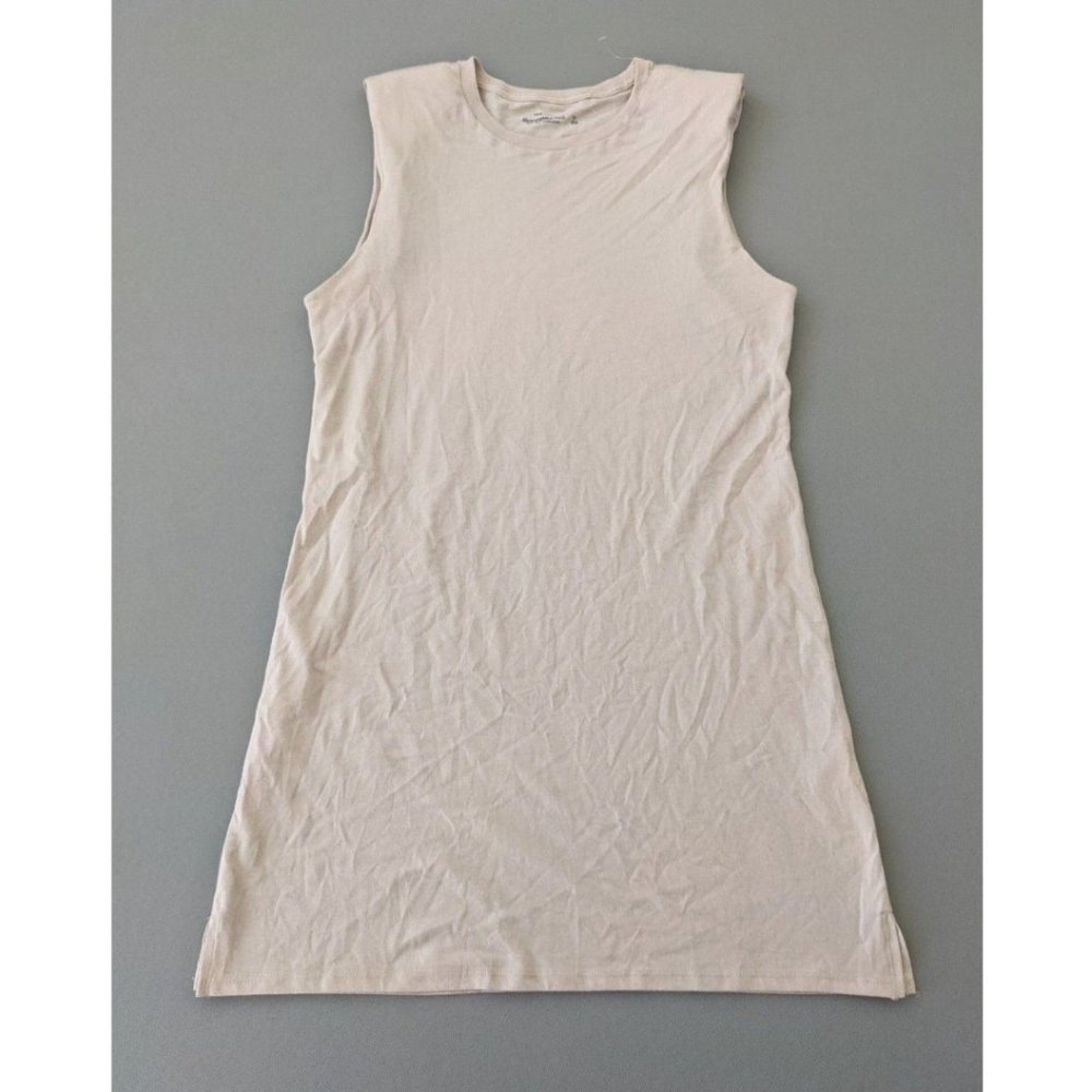 NWOT Abercrombie & Fitch Sz SMALL TALL Shirt Dress Sleeveless Shoulder Pad Cream